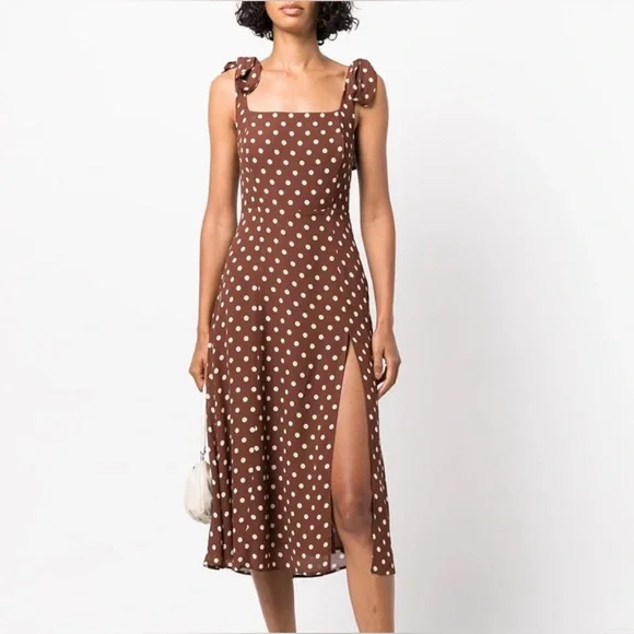 Reformation Twilight Brown Polka Dot Midi Dress - Picture 2 of 2